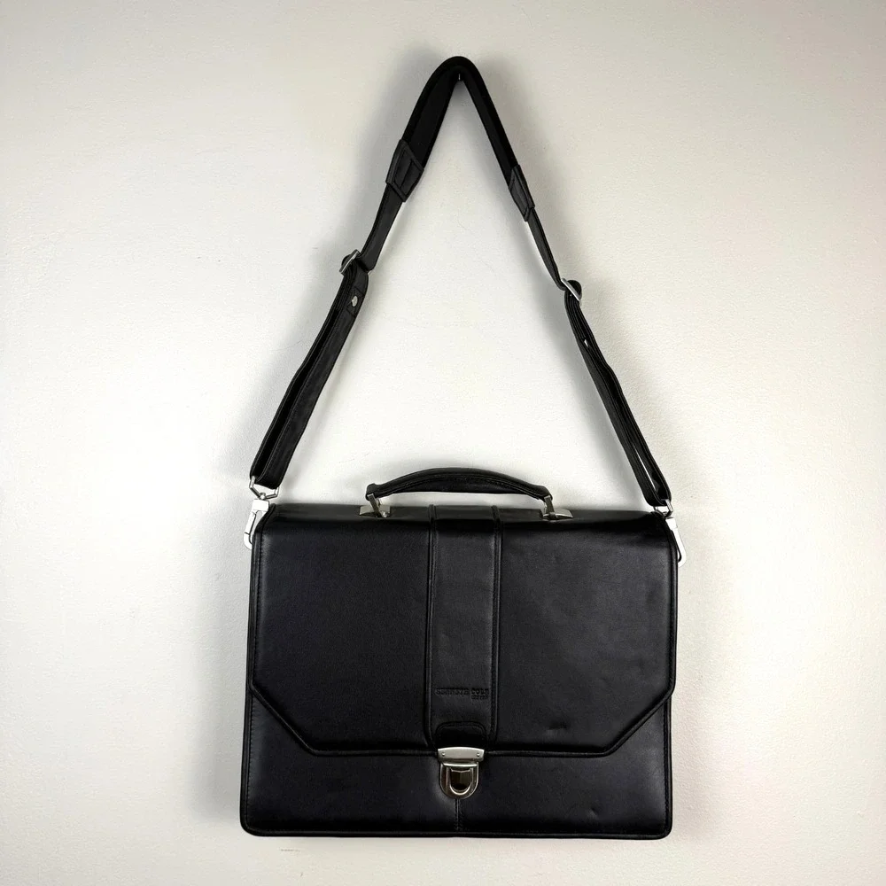 Kenneth Cole Laptop Bag Men's Black Leather Portfolio Lock Classic Top Handle